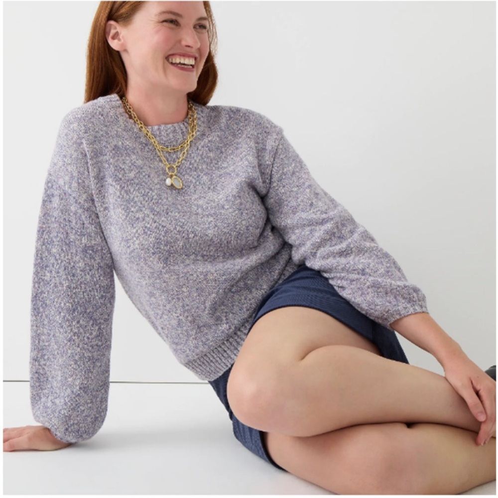 NWT J.Crew Puff-Sleeve Crewneck Sweater Lilac Ivory Women's Med Style #BJ600